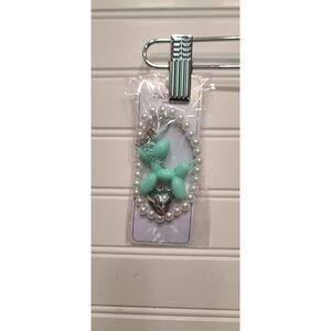Mint Green Balloon Dog Keychain w/ Silver Heart & Pearls | Cute Charm Accessory